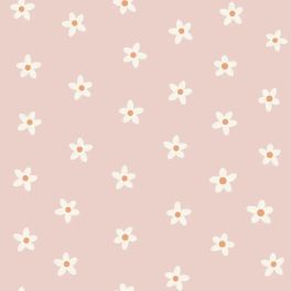 Розовые флизелиновые обои с ромашками для интерьера Daisies pink арт. 131113 в интерьере комнаты — уютный и игривый узор для стен.