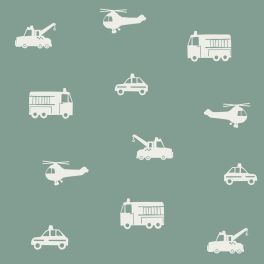 Флизелиновые обои для детской комнаты Machinery and cars grayed vintage blue арт. 131398 — с машинками в нежных комфортных винтажных синих тонах создают веселую атмосферу, превращая комнату в пространство для фантазий и развития.