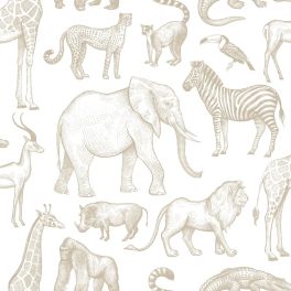 Флизелиновые обои Jungle animals white and beige арт. 139690 с животными саванны для стен детской.