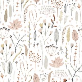 Флизелиновые обои Wildflowers soft pink, gray and terracotta арт. 139702 — с полевыми цветами в мягких розовых, серых и терракотовых тонах — идеальный выбор для создания интерьера.
