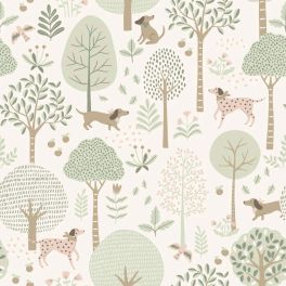 Узор экологичных детских обоев Dogs grayed mint green and white арт. 139709 — с очаровательными собачками дарят ощущение дружбы, добра и беззаботного детства. Такой дизайн идеально подходит для детской комнаты, где важна каждая деталь: от цвета стен до настроения.