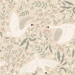 Флизелиновые обои Swans beige, white and grayish green арт. 139797 — романтичные обои с лебедями для стен.