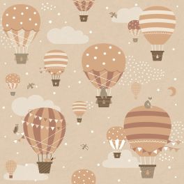 Детские флизелиновые обои Air balloons beige and terracotta арт. 139801 с воздушными шарами для детской комнаты.