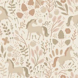 Детские флизелиновые обои Unicorns beige and terracotta pink арт. 139806 с единорогами для комнаты девочки или мальчика.