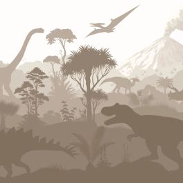 Детское флизелиновое панно Dinosaurs brown арт. 159493 с динозаврами для комнаты мальчика.