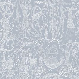 Шведские обои  коллекция Scandinavian Designers II от Borastapeter, с абстрактным растительным рисунком под названием Poem D'Amor на синем фоне. Обои подойдут для кухни.