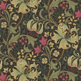 Заказать дизайнерские обои для спальни  Golden Lily арт. 216853 с лилиями на темном фоне из коллекции Compilation Wallpaper от Morris