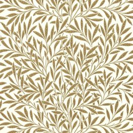 Английские бумажные обои Willow артикул 216965 из каталога Ben Pentreaths Queen Square  от Morris & Co с растительным узором ивовых листьев бежево коричневого оттенка на светлом фоне