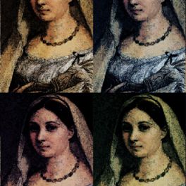 Фотопанно для квартиры из коллекции "Renaissance". Портрет прекрасной дамы эпохи Возрождения в четырех оттенках.