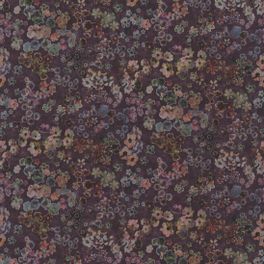 Виниловые обои с цветочным многоцветным мелким узором на темно фиолетовом фоне для спальни из каталога Botanical