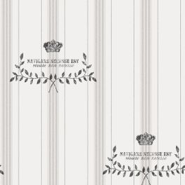 Обои Marstrand, Boråstapeter с тройными серыми полосами в обрамлении тонких линий и черным рисунком из перекрещивающихся стилизованных ветвей и короны. Купить шведские обои для стен в интернет-магазине, бесплатная доставка.