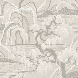 Выбрать дизайнерские обои Indigo Garden арт. 3134 из коллекции Eastern Simplicity от Borastapeter с изображением восточного сада дымчато-серых оттенков в салонах Одизайн.