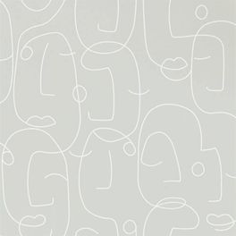 Выбрать обои в коридор арт. 112006 дизайн Epsilon из коллекции Zanzibar от Scion, Великобритания с  принтом вдохновленным Пикассо в виде абстрактных портретов на сером фоне в магазине обоев Одизайн