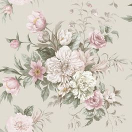 Узор обоев Floral Charm White крупным планом — букет роз, пионов и лилий в акварели