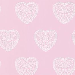 Купить обои для детской Sweet Heart от Harlequin с узором из кружевных белых сердечек на розовом фоне в салонах О-Дизайн.
