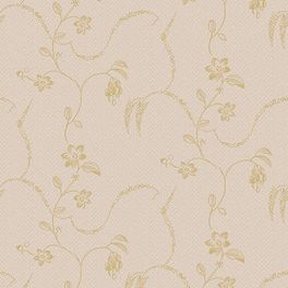 Ретро обои ELSIE из каталога Swedish Grace  в золотисто-розовой цветовой гамме с воздушным узором из цветочных завитков на фоне с тонким геометрическим рисунком тон в тон продаются с доставкой по Москве