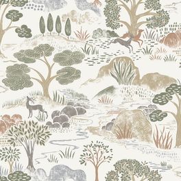 Флизелиновые дизайнерские обои обои DIANA  с пейзажным сюжетным узором животных, растений и деревьев из каталога Swedish Grace