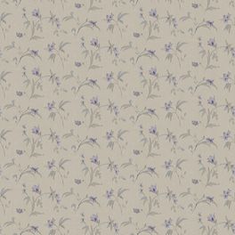 Панно на стену MARLENE 5536 с цветочным акварельным узором фиолетово сиреневых тонах на серо бежевом фоне под ткань из каталога Swedish Grace купить в Москве