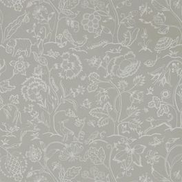 Бумажные обои арт. 216697 из коллекции Melsetter от Morris, Великобритания плотного серого цвета с тонким белым растительным узором использовать для ремонта квартиры.
