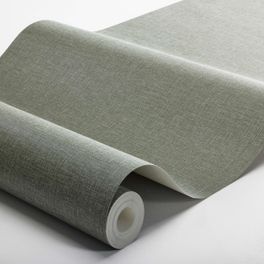 Рулон флизелиновых обоев для стен Canvas Forest артикул 6128 из каталога Shades фабрики Borastapeter с детализацией фактурного узора под ткань темно зеленого льна.