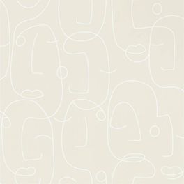 Заказать обои в спальню арт. 112004 дизайн Epsilon из коллекции Zanzibar от Scion, Великобритания с  принтом вдохновленным Пикассо в виде абстрактных портретов на бежевом фоне шоу-руме в Москве, широкий ассортимент