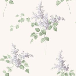 Обои из Швеции коллекция Falsterbo lll от Borastapeter арт.7668. Рисунок под названием Lilacs – Сирень с фиолетовыми цветами на зеленой ветке на светлом фоне. Обои для спальни, заказать обои в интернет-магазине