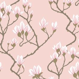 Цветочный дизайн обоев Magnolia в оттенках розового от Cole & Son с изображением крупных магнолий, в котором вы словно чувствуете теплое дыхание юга. Выбрать обои в интернет-магазине, бесплатная доставка, магазин обоев в Москве.