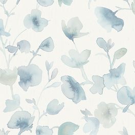 Воздушный рисунок обоев Dawn изображает парящие цветы, выполненные в синих и зеленых тонах на белом фоне, нарисованные акварельными красками. Шведские обои купить, салон обоев ОДизайн, в интернет-магазине, бесплатная доставка, оплата онлайн, большой ассортимент