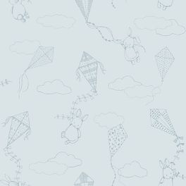 Обои  из Швеции коллекция Newbie, с рисунком под названием 
Up&Away выполнен на бледно-голубом фоне
зайчика поднимающегося на воздушном змее среди облаков , идеально подойдут для спален детей. Большой ассортимент Шведские обои купить, салон обоев ОДизайн, в интернет-магазине, бесплатная доставка, оплата онлайн.