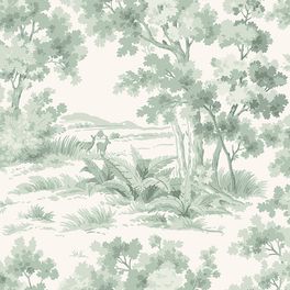 Шведские обои коллекции Falsterbo lll с рисунком под названием Countryside Morning арт.7678.  Утро в сельской местности изображен пейзаж с молодыми оленями. Обои для кабинета или гостиной. Шведские обои купить можно в интернет-магазине