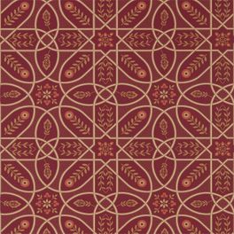 Продажа английских обоев для столовой арт. 216701 из коллекции Melsetter от Morris, Великобритания с геометрическим орнаментом бежевого цвета на красном фоне в салоне Одизайн, бесплатная доставка