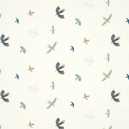 Заказать обои для комнаты Skies Above арт. 112641 от Harlequin с изображением летящих птиц в оттенках серого, голубого и бирюзового на светлом фоне в интернет-магазине.
