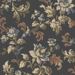 Заказать стильные шведские экологичные исторические обои Elvira Midnight Oil, арт. 8064 с цветочным узором от Borastapeter каталог Anno II. Флизелиновые обои премиум-класса для стен в интернет магазине с доставкой по РФ. Скандинавские винтажные обои для стен.