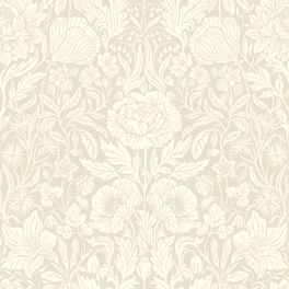 Раппорт флизелиновых обоев Boråstapeter Hildasholm Beige (арт. 8722). Крупноцветковый узор с пионами, васильками, ландышами и другими местными растениями в белых тонах на светло-бежевом фоне. Коллекция Herrgård от Boråstapeter.