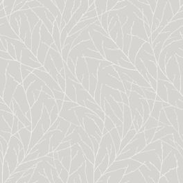 Флизелиновые обои из Швеции коллекция COLOURED от ECO WALLPAPER под названием Branches изящный растительный рисунок белого цвета на сером фоне. Обои для спальни, обои для кухни, обои для гостиной. Купить обои, онлайн оплата, бесплатная доставка