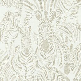 Заказать дизайнерские обои Nirmala арт. 112240 из коллекции Mirador, Harlequin с графичным изображением серебристых зебр на молочном фоне в интернет-магазине.
