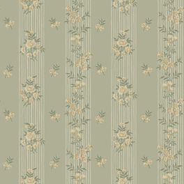 Цветочные обои Hufvudsta Gård Green Boråstapeter Flowers 9165 — узор крупным планом, полосы и цветы