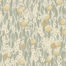 Цветочные обои Persikoträd Grey Boråstapeter Flowers 9166 — узор крупным планом, персики и цветы