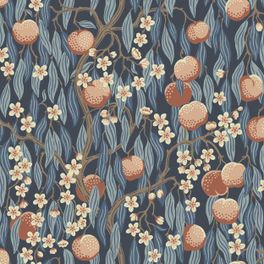 Цветочные обои Persikoträd Blue Boråstapeter Flowers 9167 — узор крупным планом, персики и цветы
