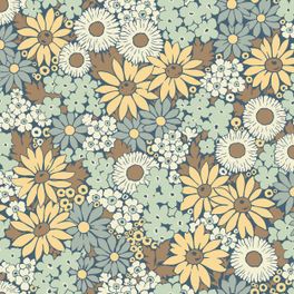 Цветочные обои Flower Power Green Boråstapeter Flowers 9170 — узор крупным планом, эхинацея и бархатцы