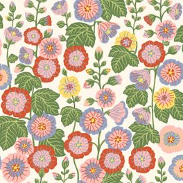Цветочные обои Happy Hollyhocks Multi Boråstapeter Flowers 9171 — узор крупным планом, шток-розы