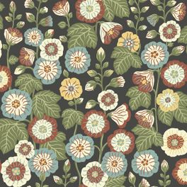 Цветочные обои Happy Hollyhocks Black Boråstapeter Flowers 9173 — узор крупным планом, штокрозы