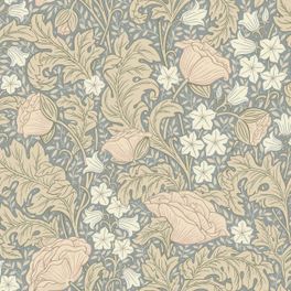Цветочные обои Blomdansen Grey Boråstapeter Flowers 9177 — узор крупным планом, маки и колокольчики