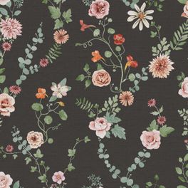 Цветочные обои Bouquet Flowers Black Boråstapeter Flowers 9182 — узор крупным планом, акварельный букет