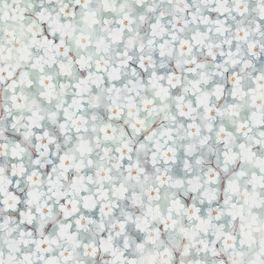 Фрагмент узора обоев Hanami — плотное цветение белых цветов