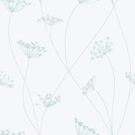Флизелиновые обои из Швеции коллекция DECORAMA EASY UP 2019 от ECO WALLPAPER. Изящный растительный рисунок серого и голубого цвета на белом фоне. Обои для гостиной, обои для спальни, обои для кухни. Большой ассортимент, купить обои, бесплатная доставка