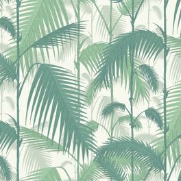 Обои Palm Jungle от Cole & Son - это пышный многослойный мотив из густой листвы джунглей в изумрудно-зеленых оттенках на белом фоне. Обои для гостиной, спальни. Купить обои в салоне, большой ассортимент, бесплатная доставка.