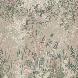 Цифровые обои для стен Hawthorn Pink, арт. 9673W от Borastapeter, изображен цветущий луг или, возможно, дикий сад в мягких, приятных оттенках зеленого, розового, кремового и коричневого. Заказать в интернет-магазине ODesign с бесплатной доставкой по всей России.