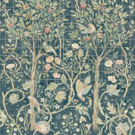 Подобрать панно для гостиной арт. 216706 из коллекции Melsetter от Morris, Великобритания в цвете индиго с крупным  растительным узором в шоу-руме в Москве