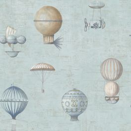 Воздушные шары и дирижабли как символ вечного стремления человека покорить небо. Летательные аппараты причудливых конструкций выстроились в небесный парад. Дизайн для неутомимых мечтателей.